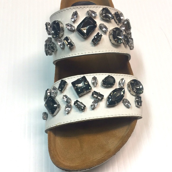 Design Lab Women’s White Leather Slides with Bling Embellishments. Sz 5. - Picture 3 of 11
